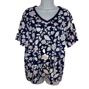 Lands End VNeck Short Sleeve Floral Top 1X